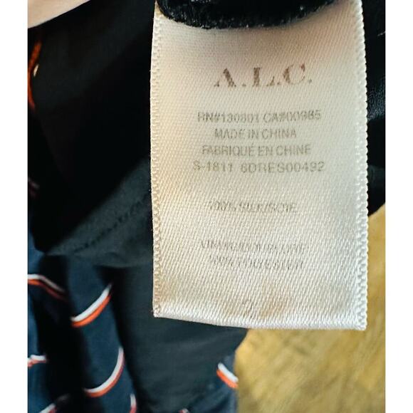 ALC Women's Black Nico Surplice Long Sleeve Striped Silk Midi Dress Size 2 - Picture 13 of 16